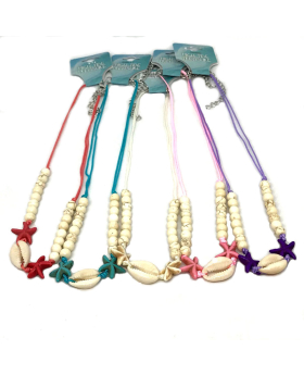 Cowrie Shell with natural colored beads and assorted colored Starfish necklace