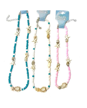 Cowrie with Turtles and Starfish on assorted beaded necklace
