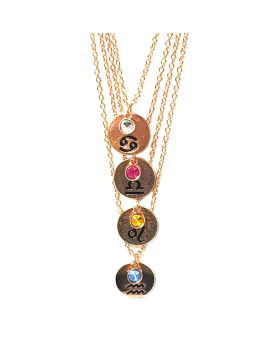 Rose Gold Zodiac sign necklace with colored crystal stone