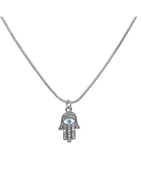 Crystal Hamsa with blue Eye necklace