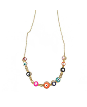Multicolor Lucky Eye beads on gold ball chain Necklace
