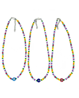 Multicolor bead Necklace with large assorted glass Lucky Eye bead