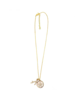 Gold Necklace with gold Starfish on white circle and gold and crystal coral charm
