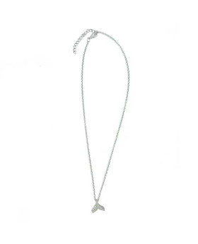 Silver Whale tail with crystals Necklace