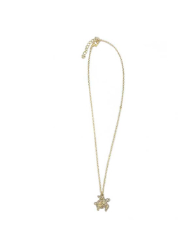 Gold Turtle Necklace with clear crystals