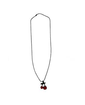 Red Crystal Cherry charm on black chain Necklace