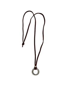 16 inch Leather cord necklace with 2 Pewter colored rings