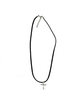 Twisted Silver Cross on black cord Necklace