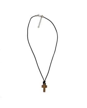 Wood Cross on black cord Necklace