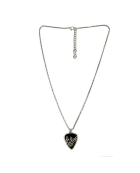Black enamel Guitar Pick charm with Guitar and Treble clef design inside on silver chain Necklace