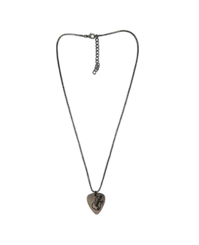 Dark Silver Guitar Pick charm with engraved Guitar design