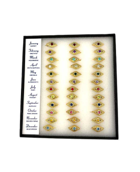 Gold Eye shaped Rings with Birthstone centers