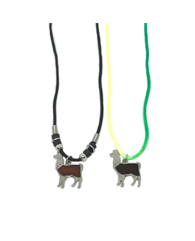 Llama mood necklace with assorted rainbow or black satin cord