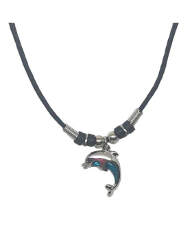 Paua Dolphin necklace on black cord
