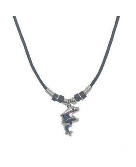 Paua Double Dolphin necklace on black cord