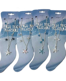 Assorted rhinestone Star Fish anklet with beads