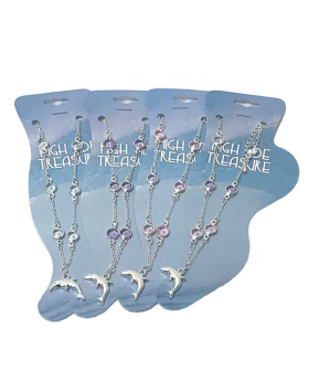 Dolphin anklet with assorted round rhinestones