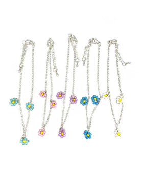 Assorted beaded Daisys on Silver chain Anklet