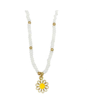 White seed bead with gold accent beads Anklet with Daisy pendant