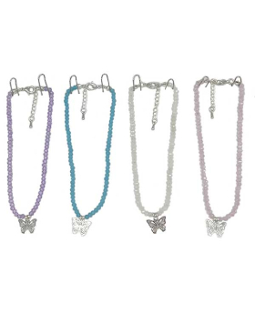 Silver Butterfly on multi color bead Anklet