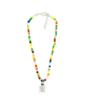Silver Turtle with crystals on multi color bead Anklet