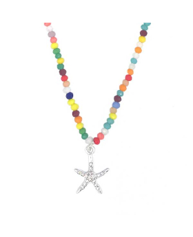 Silver Starfish with crystals on multi color bead Anklet