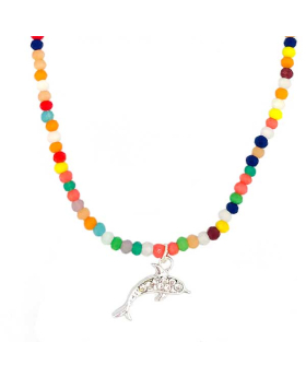 Crystal Dolphin Anklet on multi color bead chain