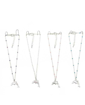 Delicate silver chain anklet with Dolphin and assorted beads