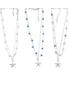  Double silver chain Anklet with Starfish and assorted beads