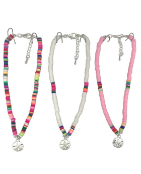 Assorted Fimo bead anklet with silver Sand dollar charm