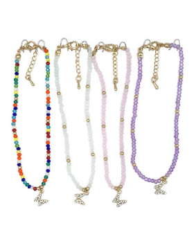 Assorted beaded anklet with small gold/clear crystal Butterfly charm
