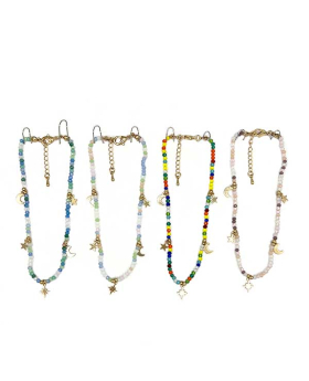 Faceted multicolor beads with Gold Moon and Stars Anklet