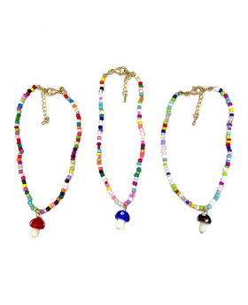 Beaded Anklet with Glass Mushroom