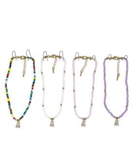 Assorted beaded Anklet with small crystal Bear charm