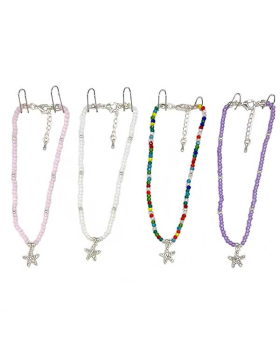 Assorted beaded Anklet with Crystal Starfish charm