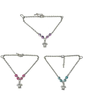 Assorted beaded Anklet with silver Turtle bead