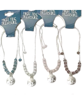 Silver Sand Dollar with assorted beads on adjustable chain bracelet