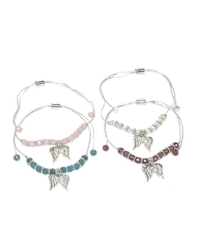 Crystal Angel Wings with assorted beads on adjustable chain bracelet