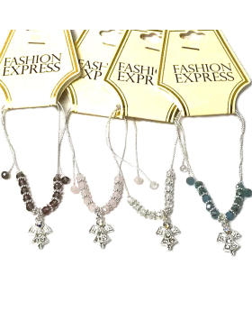 Assorted beads with crystal Angel on adjustable chain bracelet