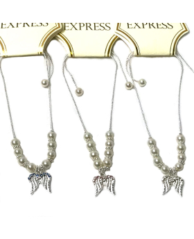 Assorted crystal Angel Wings with pearls adjustable bracelet