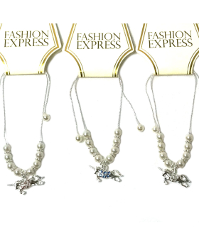 Assorted crystal Unicorn and pearl adjustable bracelet