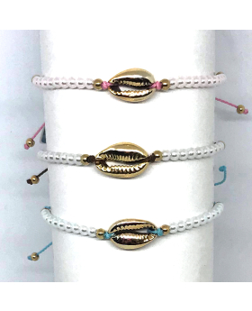 Gold shell with Pearls on adjustable string Bracelet