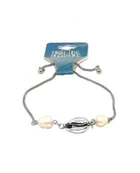 Silver Shell with 2 pearls on adjustable chain bracelet