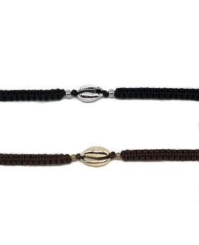 Assorted Gold and Silver Cowrie on brown or black macrame adjustable bracelet