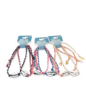 Silver Shell on assorted braided string bracelet 2 per card