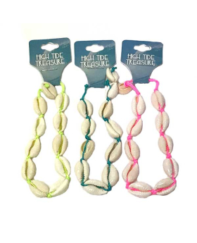 Cowrie on assorted neon cord adjustable bracelet