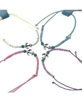 Anchor with turquoise beads on assorted seed bead bracelet