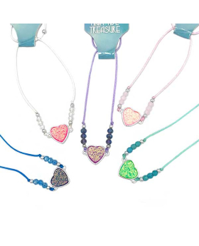Assorted Glitter Heart with beads on adjustable String Bracelet