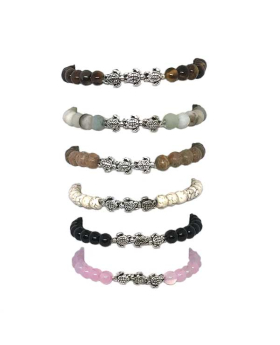 Asst Genuine Stone and Turtle beads stretch Bracelet