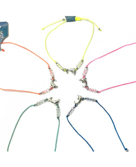 Dolphin on assorted string with clear beads bracelet